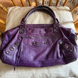 BALENCIAGA F/W 2004 Eggplant Twiggy Moto Bag, Soft & Silky Chevre Leather!